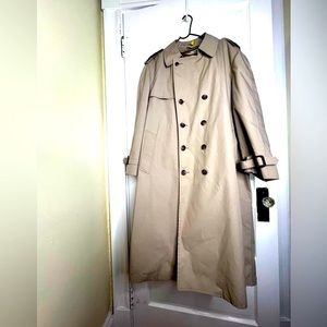 London Fog Wamsutta Trench Coat Raincoat 44 Large Tan Mens Unisex Vintage Lined